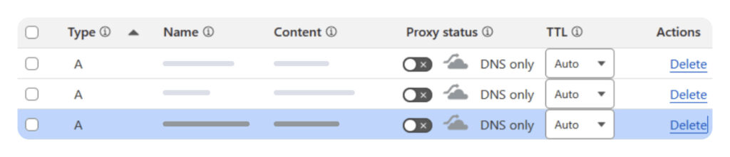 Если ранее использовали Cloudflare, убедитесь, что для всех DNS-записей отключено проксирование (статус DNS Only или серое облако